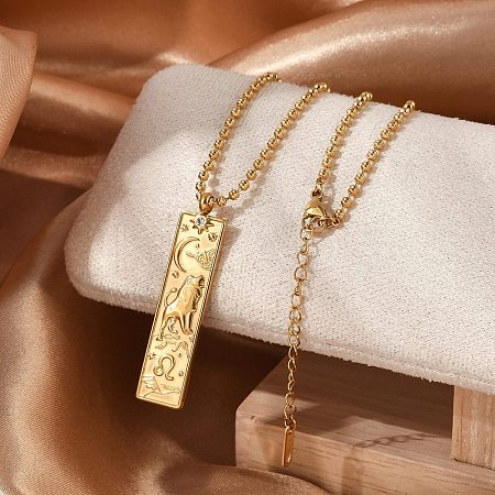 304 Stainless Steel Clear Cubic Zirconia Rectangle Constellation Pendant Necklaces for Women Men NJEW-S435-01G-E-1