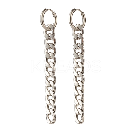 304 Stainless Steel Curb Chain Dangle Huggie Hoop Earrings EJEW-JE04730-02-1