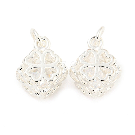 Rack Plating Brass Micro Pave Clear Cubic Zirconia Charms KK-F089-15S-1