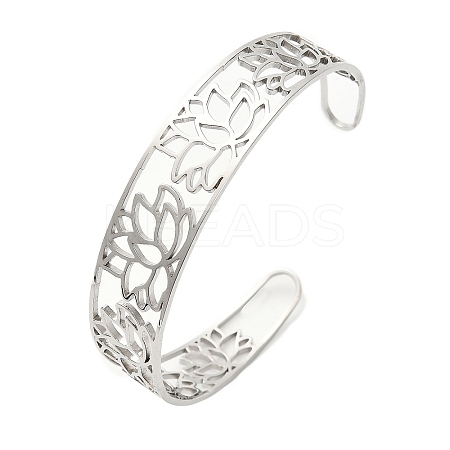 Lotus 304 Stainless Steel Open Cuff Bangle for Woman BJEW-M112-01P-1