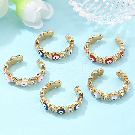 PVD Vacuum Plating 304 Stainless Steel Enamel Evil Eye Open Cuff Rings STAS-D089-23G-1