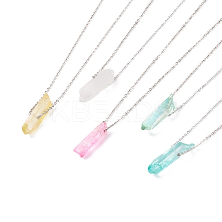 Natural Quartz Crystal Nuggets Pendant Necklace with 304 Stainless Steel Cable Chains NJEW-JN03844-1