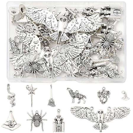 40Pcs 10 Styles Halloween Tibetan Style Alloy Pendants TIBE-FS0003-30-1