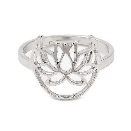 Non-Tarnish 304 Stainless Steel Hollow Lotus Adjustable Ring for Women RJEW-M149-30P-1