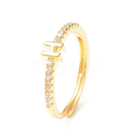 Clear Cubic Zirconia Initial Letter Adjustable Ring RJEW-C052-01G-H-1