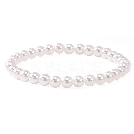 Plastic Imitation Pearl Brass Round Beads Stretch Bracelets for Women QZ7460-6-1