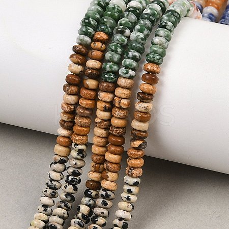 Natural Tiger Eye & Green Spot Jasper & Red Aventurine & Blue Spot Jasper & Dalmatian Jasper & Red Netstone & Picture Jasper Beads Strands G-Z135-C06-2x4mm-1