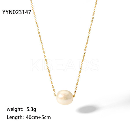 Elegant Natural Freshwater Pearl Rice Pendant Necklaces with 304 Stainless Steel Chain for Women TC0594-4-1