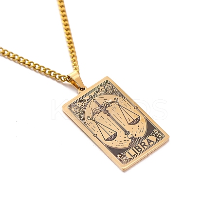 304 Stainless Steel Curb Chain Rectangle with Constellation Pendant Necklaces PW-WG0F5D0-20-1