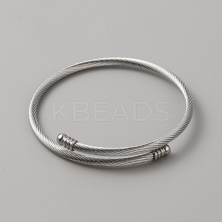 304 Stainless Steel Round Rope Chain Cuff Bangle for Women BJEW-WH0020-36P-1