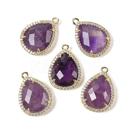 Natural Amethyst Faceted Teardrop Pendants G-I382-01G-09-1