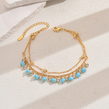 Fashionable Vintage Beach Style Brass Cubic Zirconia Double Layer Tassel Ball Adjustable Ladies Anklets ED6281-6-1