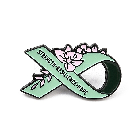Strencth & Resilience & Hope Awareness Ribbon with Flower Enamel Pins JEWB-D306-02EB-1