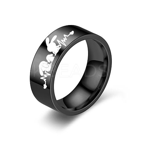 Rabbit with ECG Pattern 201 Stainless Steel Finger Rings FS-WGE99FF-04-1