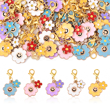40Pcs 5 Colors Alloy Enamel Pendant Decorations HJEW-YW00159-1