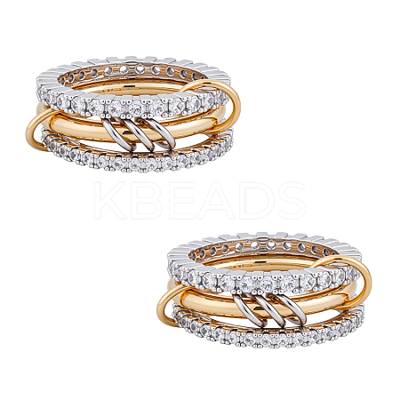 2Pcs 3 Layed Brass Rhinestone Finger Rings for Women RJEW-UN0003-09-1