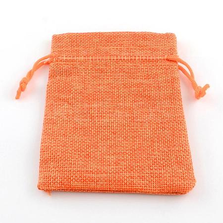 Polyester Imitation Burlap Packing Pouches Drawstring Bags X-ABAG-R005-14x10-11-1