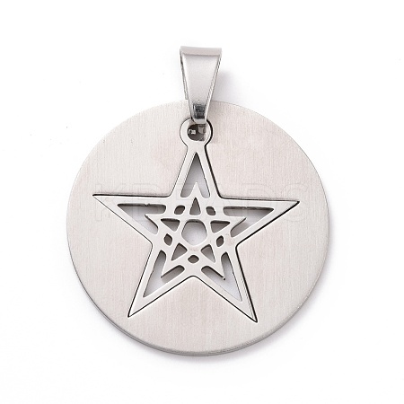 Non-Tarnish Flat Round with Star 201 Stainless Steel Pendants STAS-I032-146-1
