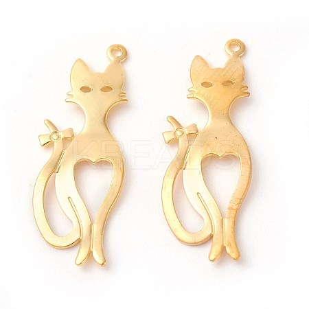 Rack Plating Brass Kitten Pendants KK-F772-16G-1