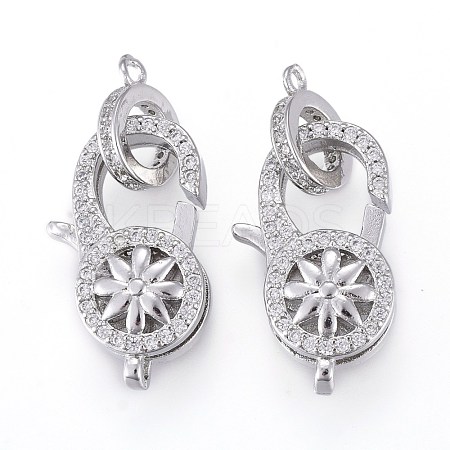 Brass Micro Pave Clear Cubic Zirconia Lobster Claw Clasps KK-K242-14P-1