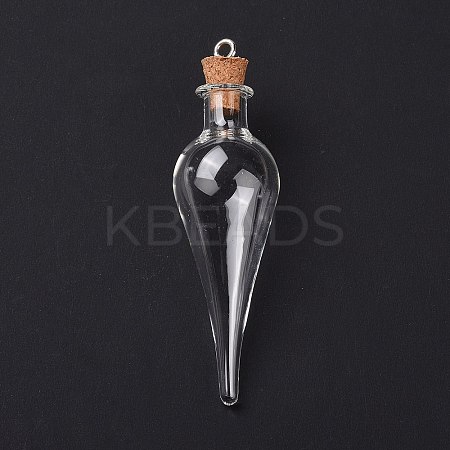 Teardrop Glass Cork Bottle Big Pendants LS-AJEW-A041-01C-1