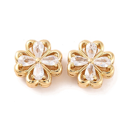 Brass Micro Pave Clear Cubic Zirconia Beads KK-S389-21G-1