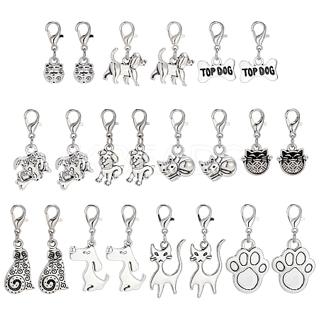 55Pcs 11 Styles Tibetan Style Alloy Kitten Dog Pendant Decorations HJEW-PH02309-1