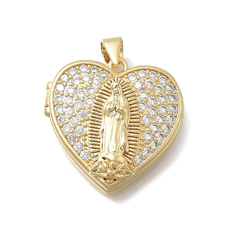Brass Micro Pave Clear Cubic Zirconia Locket Pendants KK-D431-031A-G-1