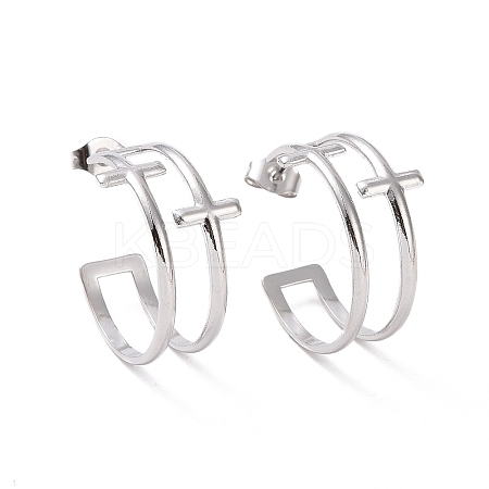 Non-Tarnish 304 Stainless Steel Double Cross Stud Earrings LS-EJEW-G326-05P-1