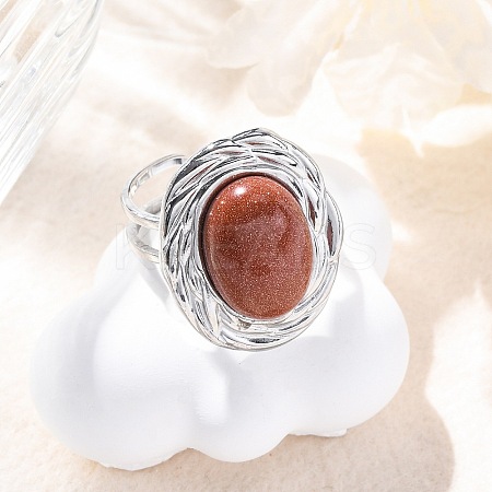 Oval Synthetic Goldstone Finger Rings RJEW-M063-01P-15-1