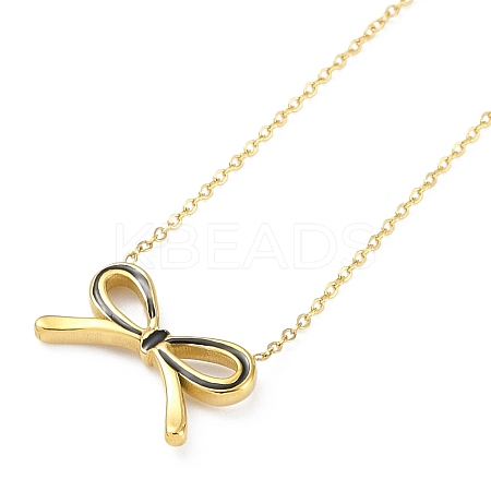 Ion Plating(IP) Golden Tone 304 Stainless Steel Enamel Bowknot Pendant Necklaces for Women NJEW-K276-07G-03-1