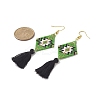Glass Seed Braided Rhombus with Tassel Dangle Earrings EJEW-MZ00028-3