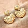 Hammered Heart Brass Dangle Stud Earrings EJEW-R025-23G-2