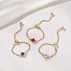 3Pcs Adjustable Brass Pave Glass Rhombus Links & 304 Stainless Steel Cable Chains Silder Finger Rings RJEW-JR00975-1