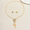 Alloy Rhinestone Heart LOVE Pendant Lariat Necklace & Stud Earrings for Women RE6970-6