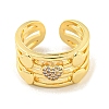 Brass Micro Pave Clear Cubic Zirconia Heart Open Cuff Ring for Women RJEW-M173-09A-G-2