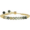 Natural Green Line Jasper 304 Stainless Steel Round Beaded Adjustable Slider Bracelets for Men Women AW1156-7-1