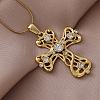Vintage 304 Stainless Steel with Clear Glass Hollow Cross Pendant Necklaces for Women LS-MR8108-1