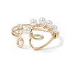 Copper Wire Wrapped Natural Cultured Freshwater Pearl Open Ring RJEW-JR00634-4