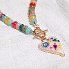Alloy Enamel Heart Pendant Colorful Glass Rondelle Beaded Necklaces with OT Clasps for Women FS-WG6FAC1-02-1