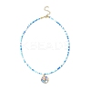 Flower Alloy Enamel Pendant Glass Seed Beaded Necklaces for Women NJEW-JN05550-03-4