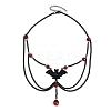 Iron & Round Resin Halloween Bat Pendant 3 Layered Necklaces for Women NJEW-A055-01A-EB-2