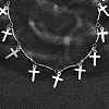 304 Stainless Steel Textured Link Bar Cross Charm Tassel Necklaces NJEW-R023-01P-2