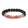 Natural Dyed Crackle Agate & Lava Rock Round Beaded Stretch Bracelet BJEW-TA00444-03-1