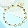 304 Stainless Steel Flat Round Acrylic Rhinestone Cup Chain Anklets for Women LS-AJEW-B031-02G-01-1