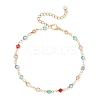 Brass & Glass Colorful Flat Round Link Chain Anklets AJEW-AN00731-2