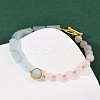 Natural Mixed Stone with Brass Round & Prism Beaded Bracelets for Women BJEW-G752-01G-4