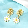 Daisy Flower Brass Dangle Stud Earrings EJEW-S277-04G-1