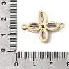 Brass Pave Cubic Zirconia 4-Petal Flower Connector Charms KK-A296-46A-G-3