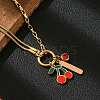 304 Stainless Steel Red Enamel and Siam Rhinestone Cherry Pendant Necklaces for Women NJEW-M091-02G-5